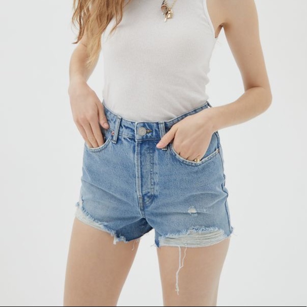 NWT UO High Rise Summer Shorts, Light Denim Cutoff